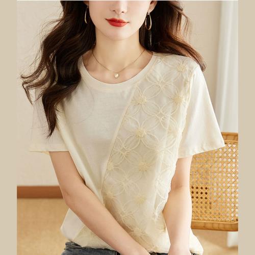 BJ COLLECTION浪漫蕾絲不規則拼接棉上衣BJC30106 FREE 杏色