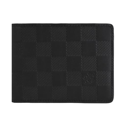 Louis Vuitton LV N63124 Multiple 質感棋盤格壓紋對開5卡短夾.黑