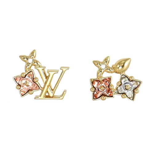 Louis Vuitton LV M00786 Loulougram 經典花卉水鑽貼耳針式耳環.金