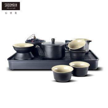 【仙德曼SADOMAIN】粗陶方圓茶具旅組10件組-附收納提盒