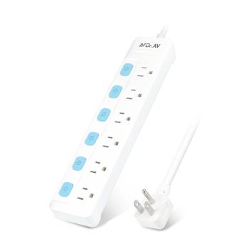 【聖岡科技Dr.AV】TX-600-4 6開6插3孔節能4尺 延長線(日式彈跳開關/180度平貼式插頭)