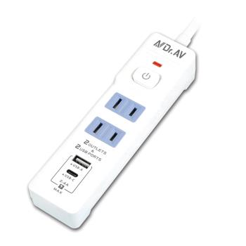 【聖岡科技Dr.AV】TX-722AC-4炫麗2孔2插2USB 4尺 延長線(日式彈跳開關/180度平貼式插頭)