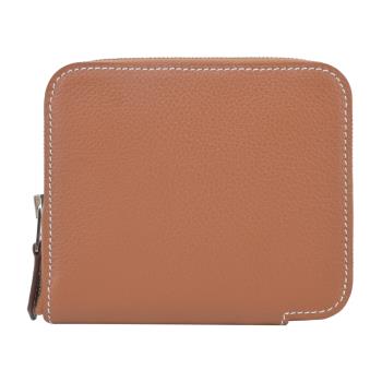 Hermes 愛馬仕 Silk In Compact Evercolor拼接Barenia小牛皮拉鍊絲巾短夾(37金棕)