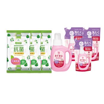 【Baan 貝恩】潔膚抗菌柔濕巾30抽20包+愛樂寶 寶貝無新增洗衣液800ml+720ml*3