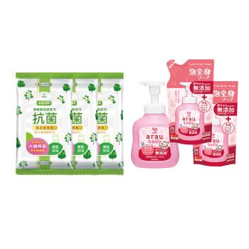 【Baan 貝恩】潔膚抗菌柔濕巾30抽20包+愛樂寶 寶貝無新增2合1洗髮沐浴泡泡組(450ml+400ml*2)
