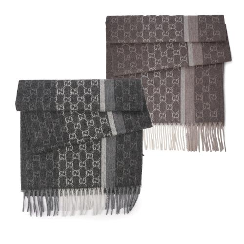 GUCCI GG Logo 條紋羊毛圍巾(任選) 391530 4G944