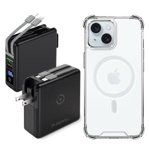 Dr.b@ttery電池王 多功能MagSafe無線充電+自帶線行動電源 +贈i15 Plus磁吸殼