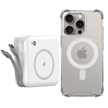 MyStyle第三代 MagSafe 多功能無線充電+自帶線行動電源+數顯充電頭PD快充大功率-白色 +贈iPhone 16 Pro磁吸殼