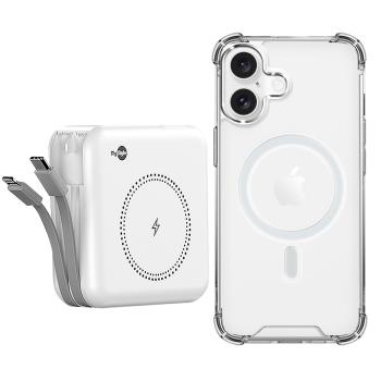 MyStyle第三代 MagSafe 多功能無線充電+自帶線行動電源+數顯充電頭PD快充大功率-白色 +贈iPhone 16 磁吸殼
