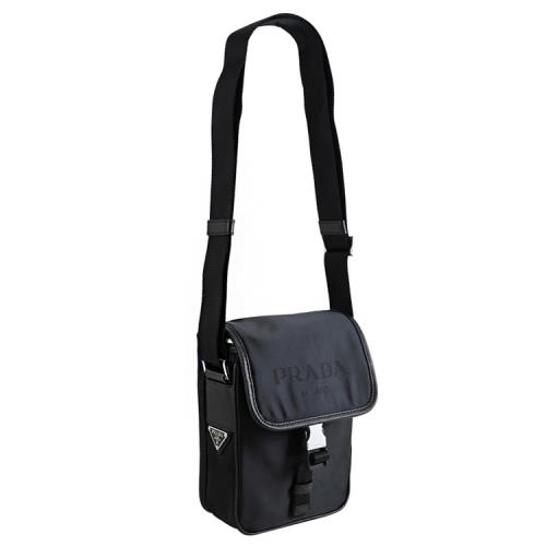 PRADA 2VD028 簡約LOGO尼龍翻蓋中性斜背小包.黑|手提/肩背包/後