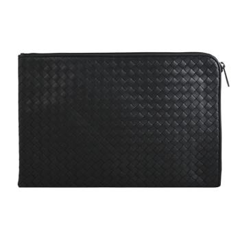 BOTTEGA VENETA 224052 經典編織小牛皮拉鍊大手拿包.黑