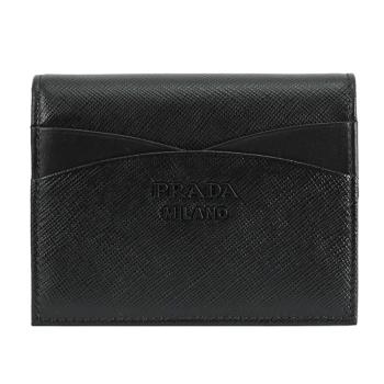 PRADA 1MV204 經典浮雕LOGO防刮對開零錢短夾.黑