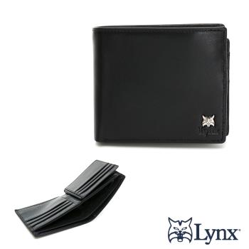 Lynx - 美國山貓進口nappa牛皮軟質感中間翻拉鍊內袋9卡透明窗短夾