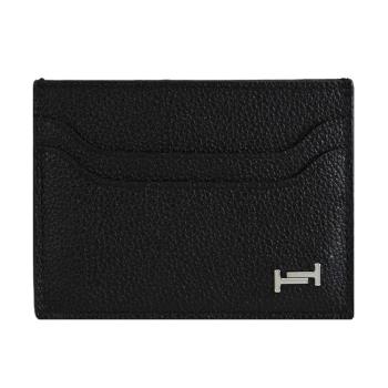 TODS DOUBLE T 金屬LOGO牛皮5卡隨身卡夾/名片夾.黑
