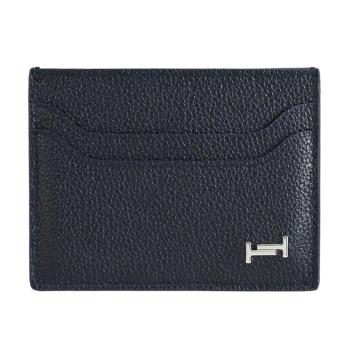 TODS DOUBLE T 金屬LOGO牛皮5卡隨身卡夾/名片夾.深藍