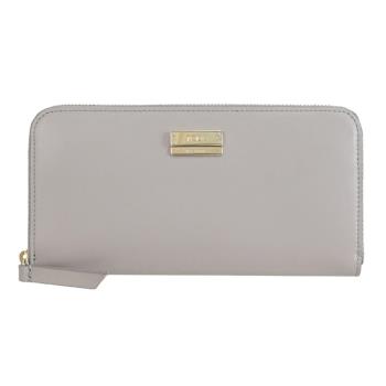 TODS 金屬LOGO滑面牛皮ㄇ字拉鍊長夾.淺灰