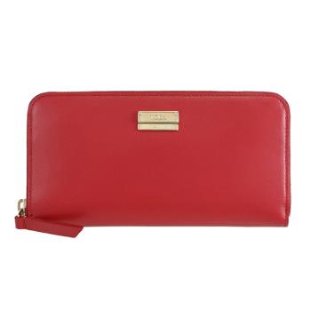 TODS 金屬LOGO滑面牛皮ㄇ字拉鍊長夾.亮紅