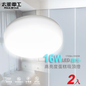 太星電工 LED高亮度蛋糕吸頂燈16W/白光(2入) WHB916W*2