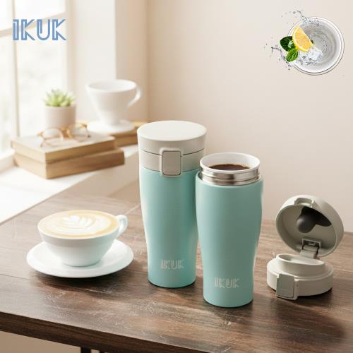 買一送一【IKUK艾可】真陶瓷內膽保溫杯彈蓋520ml保溫瓶(盛裝各種飲品不質變;環保杯 可裝超商大杯咖啡)