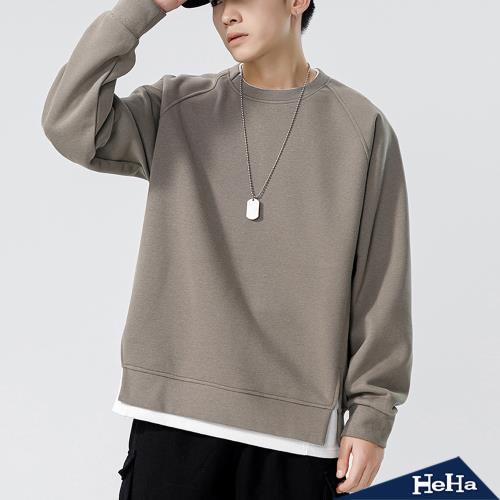 【HeHa】重磅假兩件寬版長袖上衣 三色