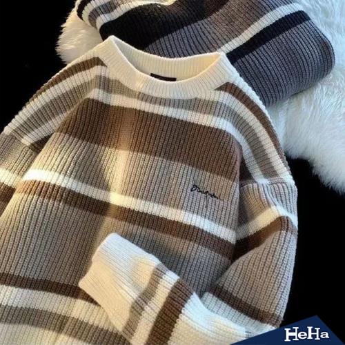 【HeHa】日系寬鬆慵懶條紋套頭毛衣 二色
