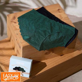 【EASY SHOP】iMEWE-2件組-3倍彈力蕾絲低腰三角內褲-黑綠森林
