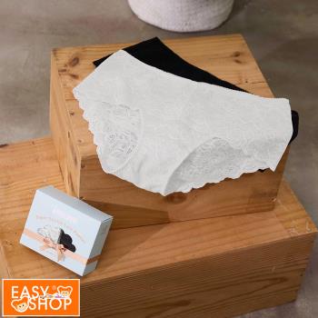 【EASY SHOP】iMEWE-2件組-3倍彈力蕾絲中腰平口內褲-黑白時尚