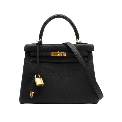 Hermes Kelly Togo牛皮金釦手提/肩背包-25cm(89黑)
