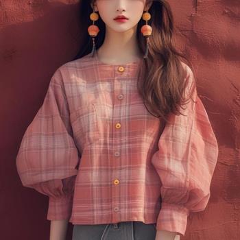 【LANNI 藍尼】★法式泡泡袖短版襯衫上衣(上衣/女裝/襯衫/休閒/百搭/通勤)