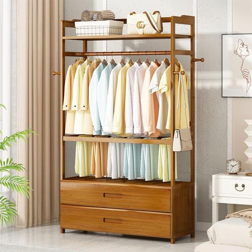 【LEZUN/樂尊】 實木衣帽架室內簡易晾衣架衣帽間放衣服架-雙抽款90cm