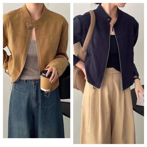  AKARA 美式機車風高腰線麂皮騎士短版外套 (秋冬 2XL可 夾克 外套 中大尺碼)