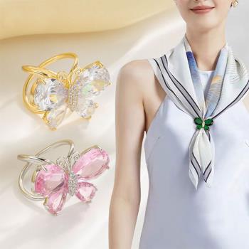 ANGEL 透光蝴蝶結水晶甜美方巾衣角絲巾扣(3色可選)