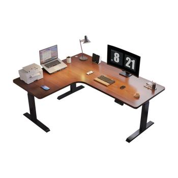 MGSHOP左右L型轉角雙機芯電動升降桌180CM /120電腦桌 辦公桌 書桌 兒童升降桌(南洋楹木實木板材))