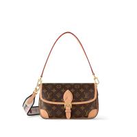 【LOUIS VUITTON】LV 法棍包 DIANE寬版背帶設計 Monogram 帆布手提斜背包（棕色/黑色）雙背帶 -  M45985