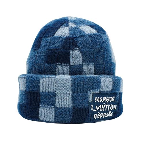 Louis Vuitton Denim 格紋羊毛針織帽(M7407A-藍)