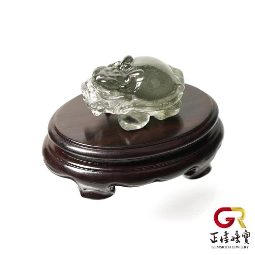 【正佳珠寶】綠幽靈 頂級異象幽靈 避邪龍龜 28.8g 綠幽靈擺件｜黑檀木座
