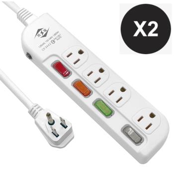 【威電】2入組CK-3442-6 3孔4開4座 加大間距 電腦線 延長線 6尺/1.8M(平貼 插頭 過載斷電 電源線組 )
