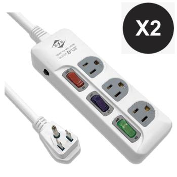 【威電】2入組CK-3331-9 3孔3開3座 電腦線 延長線9尺/2.7M(平貼 插頭 過載斷電 電源線組)