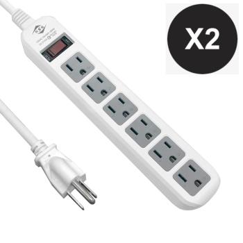 【威電】2入組CK-3166-12 3孔1開6座 電腦 直向插座 延長線 12尺/3.6M(過載斷電 電源線組)