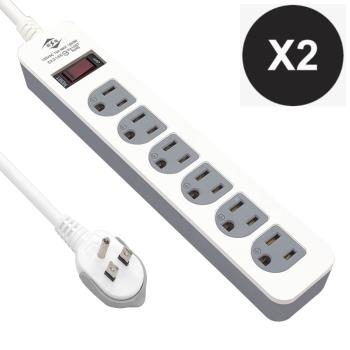 【威電】2入組CK-3165-6 3孔1開6座 電腦線 延長線 6尺/1.8M(拉環插頭 好拔 過載斷電 電源線組)
