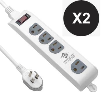 【威電】2入組CK-3143-9 3孔1開4座 加大間距 壁掛 防雷擊 突波 延長線 9尺/2.7M(平貼 拉環 插頭 過載斷電 電腦 電源線組)