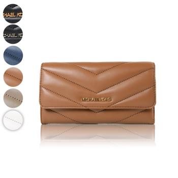 MICHAEL KORS JET SET 絎縫山形紋翻蓋釦式三折長夾-(新款任選)