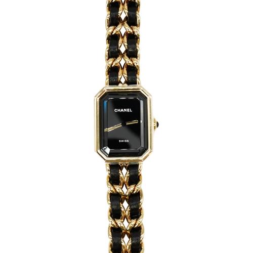 Chanel Premiere 皮穿金鍊腕錶-原創款#XL(A10411-黑)
