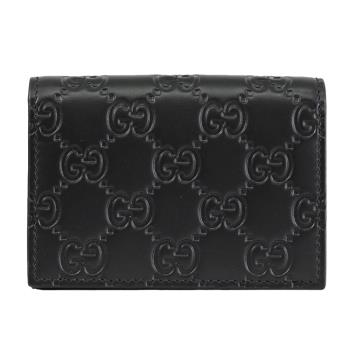 GUCCI 779844 滿版壓花LOGO皮革釦式卡片零錢包.黑