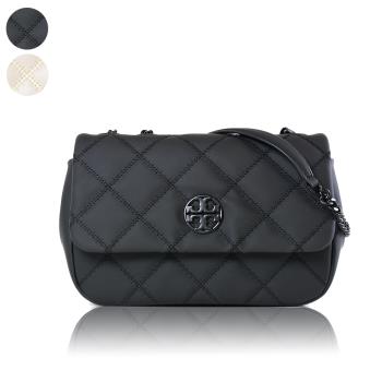 TORY BURCH WILLA 黑LOGO菱格翻蓋肩背/斜背二用包/小 -(新款任選)