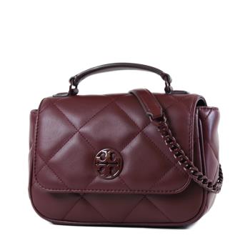 【展示品出清】TORY BURCH WILLA 菱格紋手提/斜背二用包-酒紅/迷你款