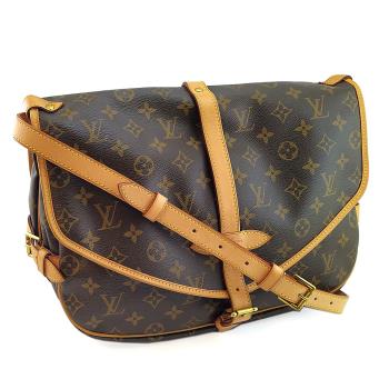九成新--LV Monogram帆布斜背雙面大馬鞍包