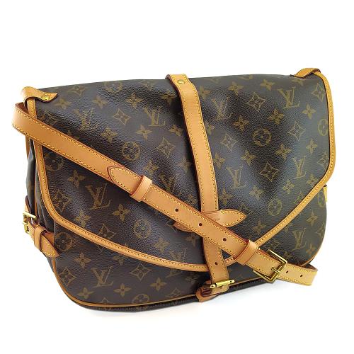 九成新--LV Monogram帆布斜背雙面大馬鞍包