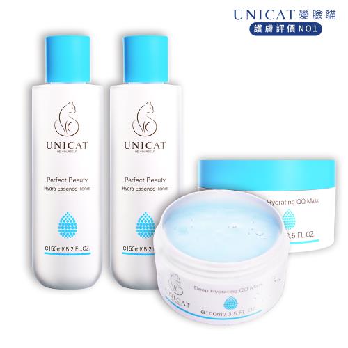 【UNICAT 變臉貓】彈力保濕水漾果凍膜100m lX2+柔膚修護保濕精華化妝水150ml X2 (效期2026.01.03) 即期良品