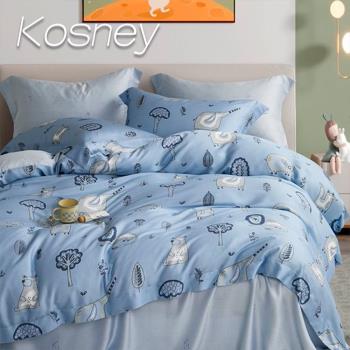 KOSNEY 開心奶泡 加大100%天絲TENCEL四件式兩用被床包組